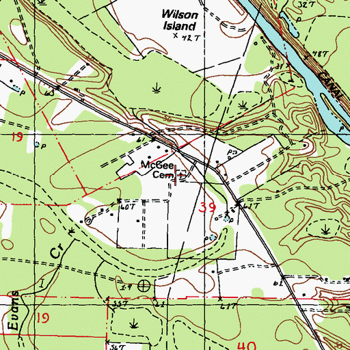 Topographic Map of McGee Cemetery, LA
