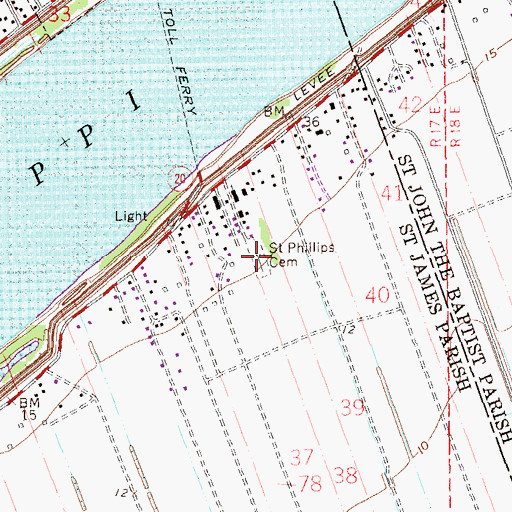 Topographic Map of Saint Philip Cemetery and Mausoleum, LA