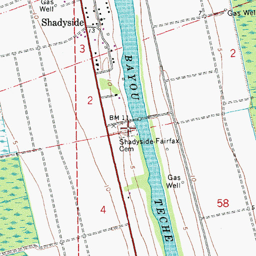 Topographic Map of Shadyside-Fairfax Cemetery, LA