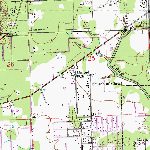 Topographic Map of United Church, LA