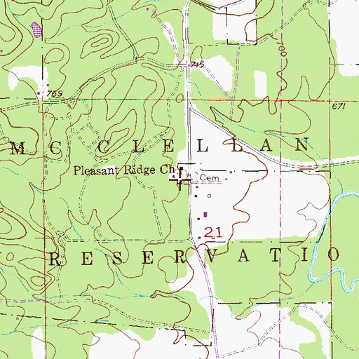 Topographic Map of Pleasant Ridge School (historical), AL