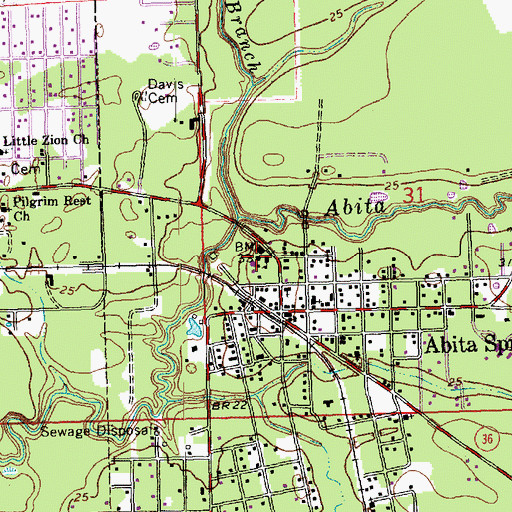 Topographic Map of Abita Springs Middle School, LA