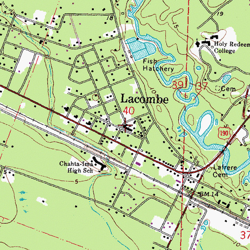 Topographic Map of Bayou Lacombe Middle School, LA