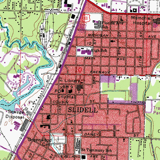 Topographic Map of Slidell Public Library, LA