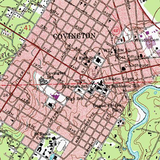 Topographic Map of Covington Presbyterian Church, LA