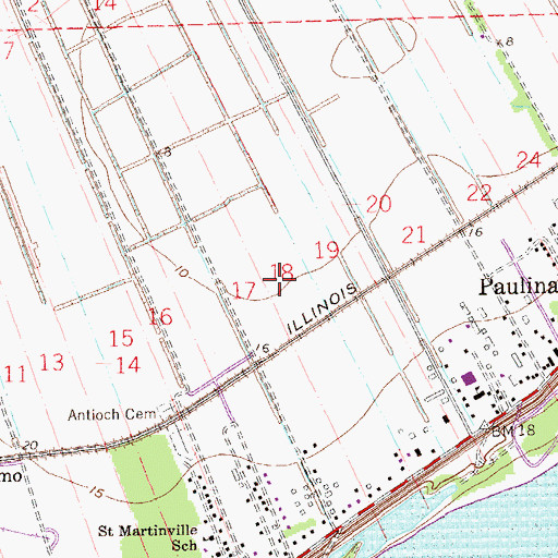 Topographic Map of Bellevue Plantation (historical), LA