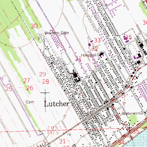 Topographic Map of Lutcher Elementary School, LA