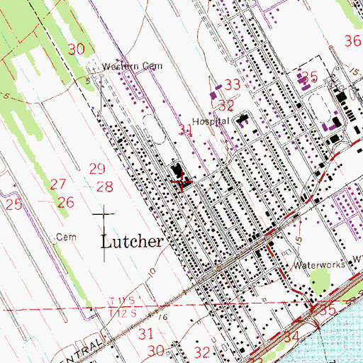 Topographic Map of Lutcher Junior High School, LA