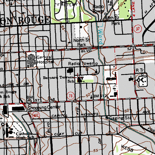 Topographic Map of Bernard Terrace Elementary School, LA