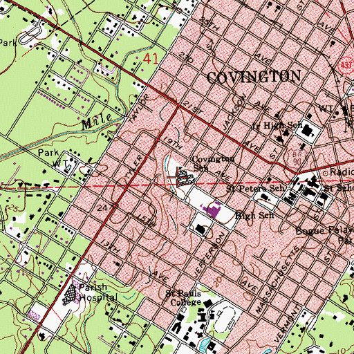 Topographic Map of Covington Elementary School, LA