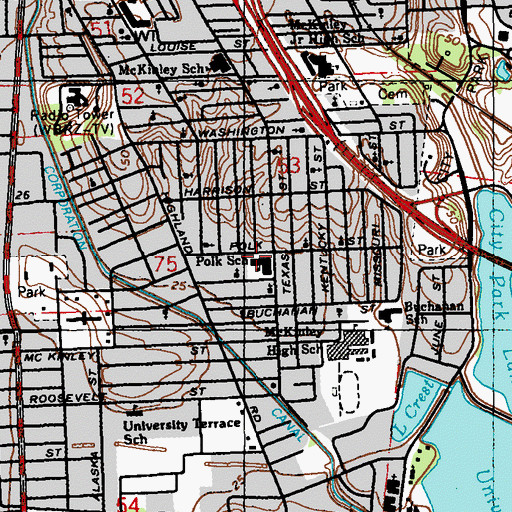 Topographic Map of Polk Elementary School, LA