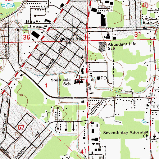 Topographic Map of Southside Elementary School, LA
