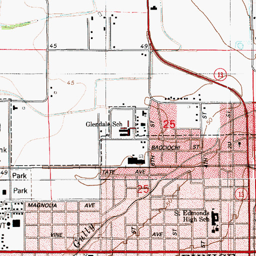 Topographic Map of Glendale Elementary School, LA