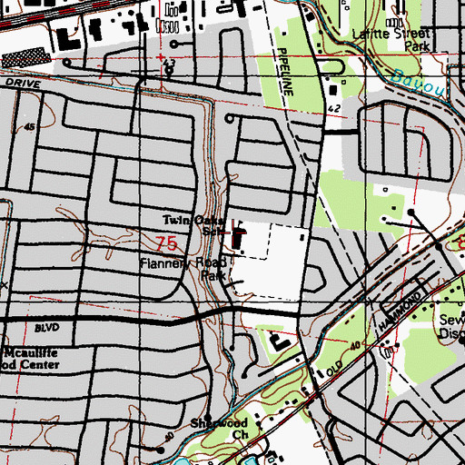 Topographic Map of Twin Oaks Elementary School, LA