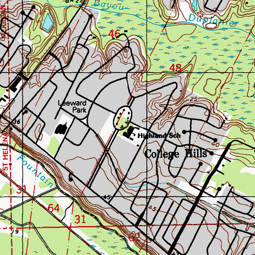 Topographic Map of Highland Elementary School, LA