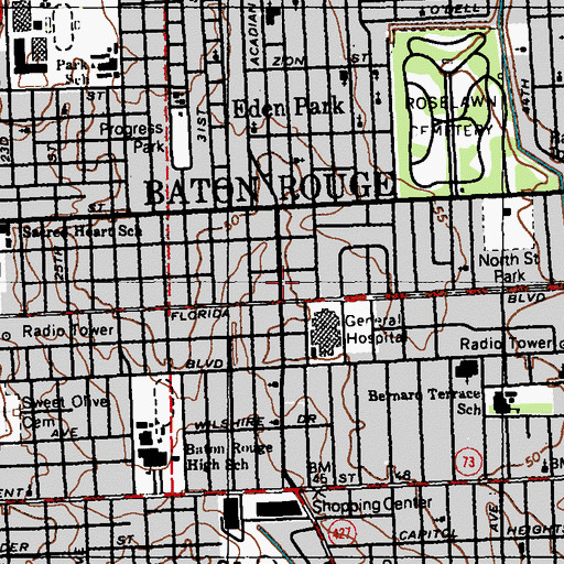 Topographic Map of Baton Rouge, LA