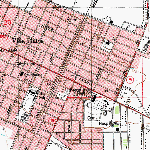 Topographic Map of Ville Platte, LA