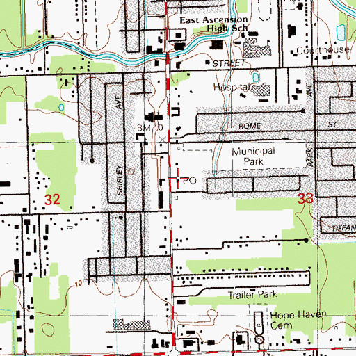 Topographic Map of Gonzales Post Office, LA