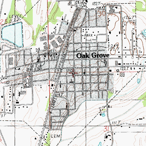Topographic Map of Oak Grove Post Office, LA