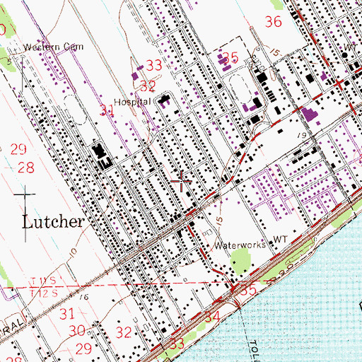 Topographic Map of Lutcher Post Office, LA