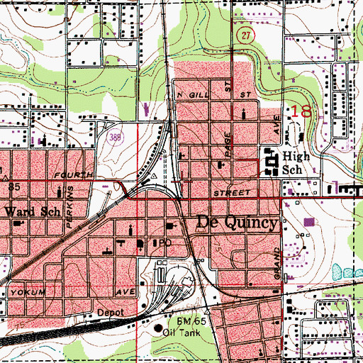 Topographic Map of Dequincy Post Office, LA