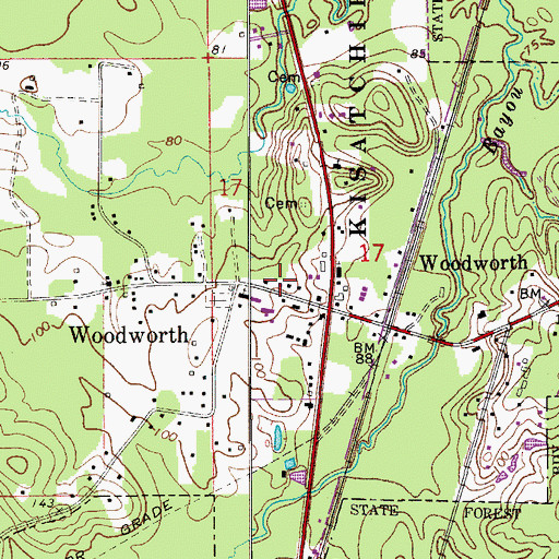 Topographic Map of Woodworth Post Office, LA