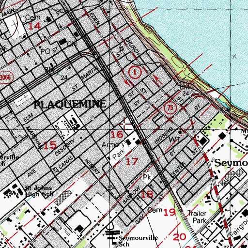 Topographic Map of Plaquemine Post Office, LA