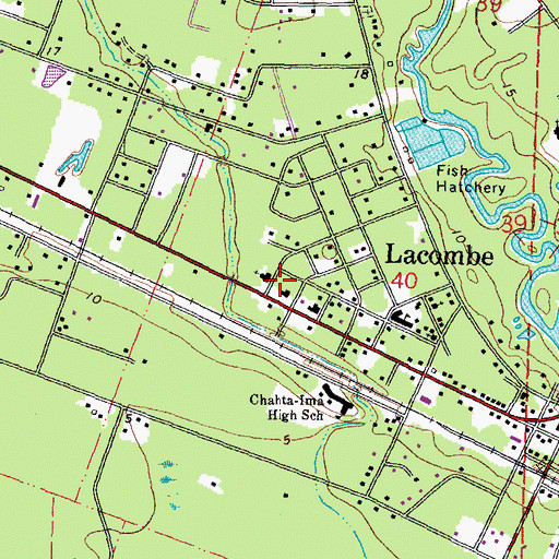 Topographic Map of Lacombe Post Office, LA
