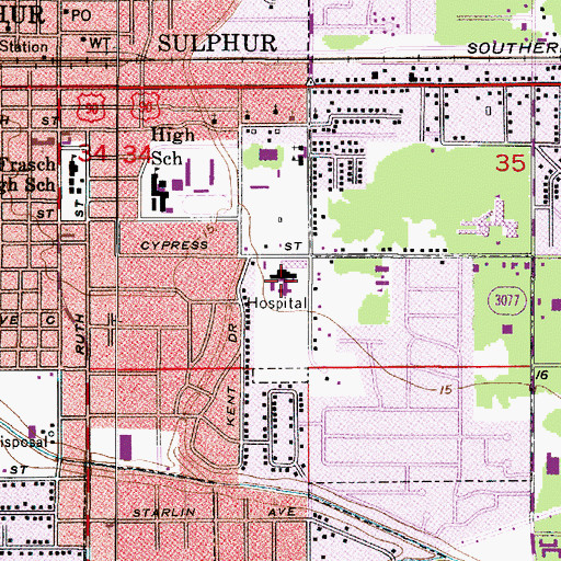 Topographic Map of West Calcasieu Cameron Hospital Heliport, LA