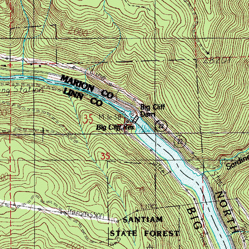 Topographic Map of Big Cliff Dam, OR