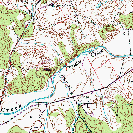 Topographic Map of Pheasant Branch, TN
