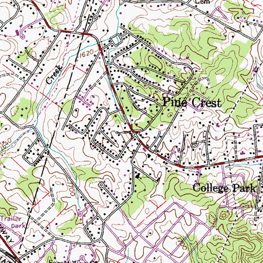 Topographic Map of Pine Crest, TN