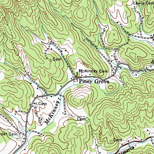 Topographic Map of Piney Grove, TN