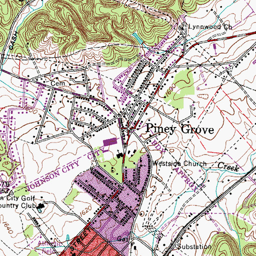 Topographic Map of Piney Grove, TN