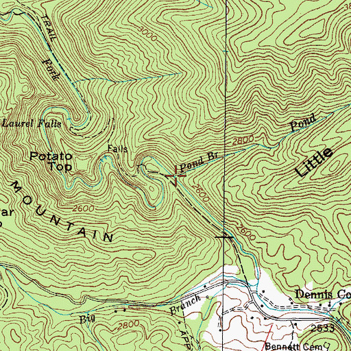 Topographic Map of Pond Branch, TN