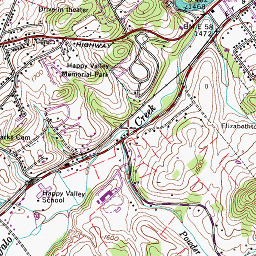 Topographic Map of Powder Branch, TN