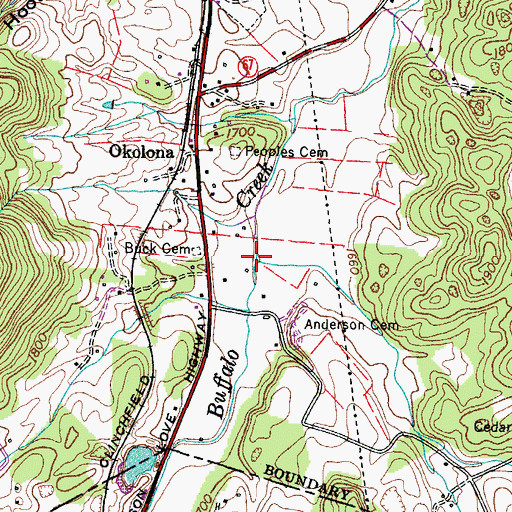 Topographic Map of Powder Branch, TN