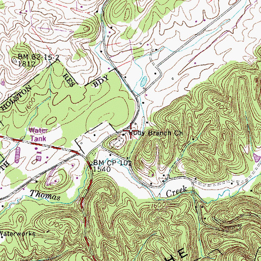 Topographic Map of Rudy Branch Church, TN