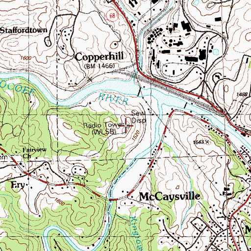 Topographic Map of WLSB-AM (Copperhill), TN