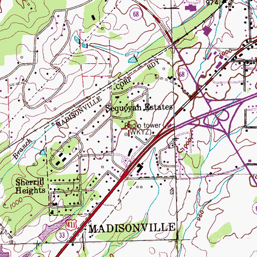Topographic Map of WRKQ-AM (Madisonville), TN