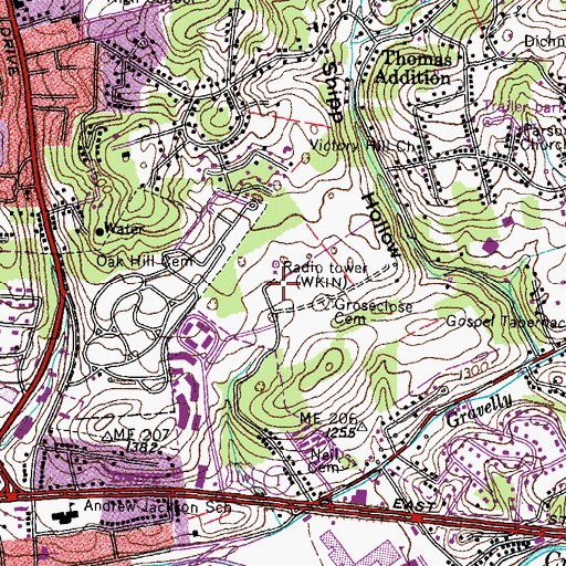 Topographic Map of WKIN-AM (Kingsport), TN