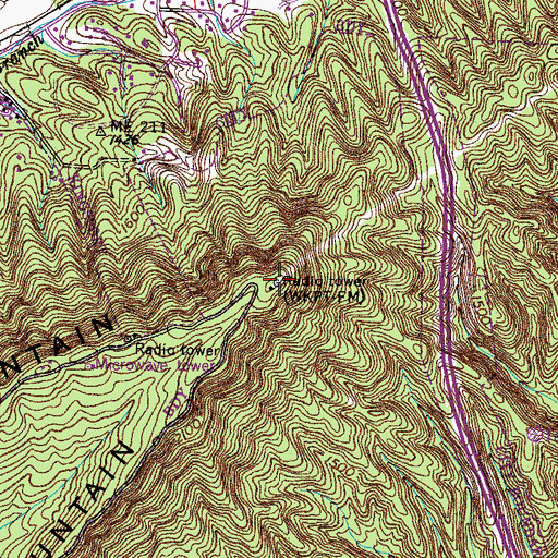 Topographic Map of WCSK-FM (Kingsport), TN