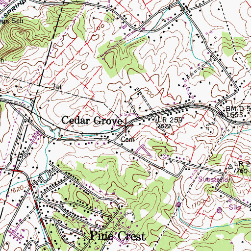 Topographic Map of Cedar Grove Church, TN