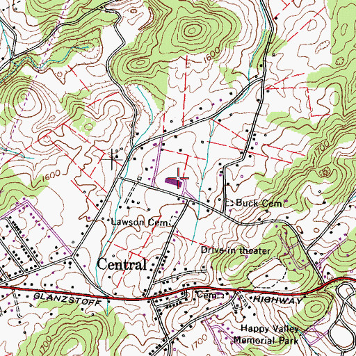 Topographic Map of Central Elementary School, TN