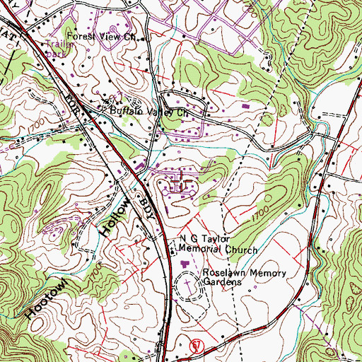 Topographic Map of Hillmont Heights, TN