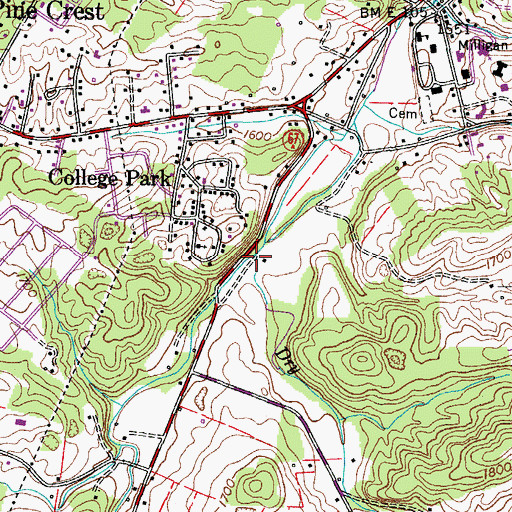 Topographic Map of Pugh Branch, TN