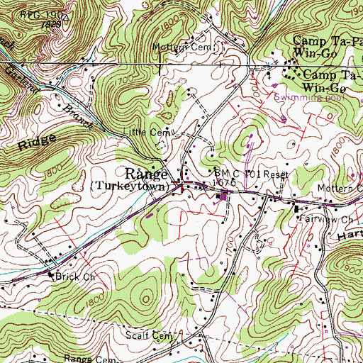 Topographic Map of Range, TN