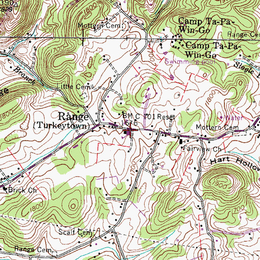Topographic Map of Range Elementary School, TN