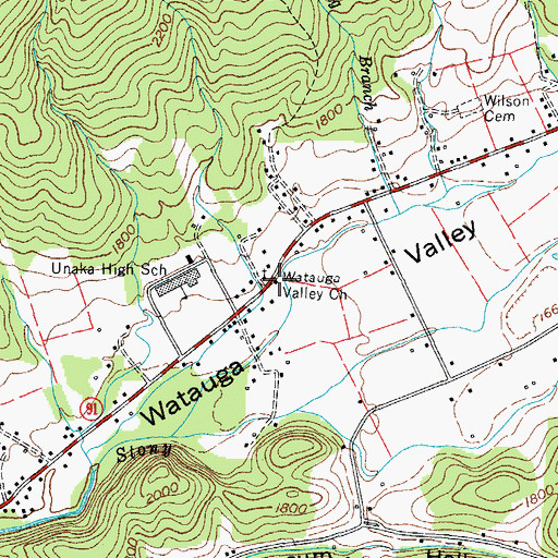 Topographic Map of Watauga Valley, TN