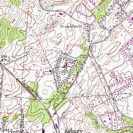 Topographic Map of Belmont Acres, TN